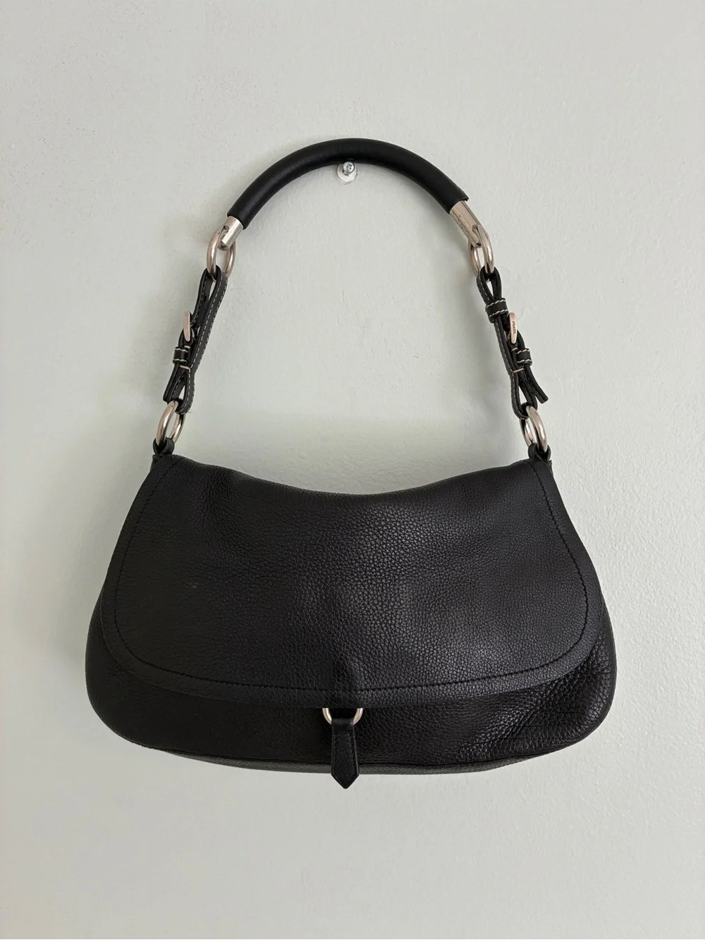 Prada Vitello Daino Black Pebble Leather Shoulder Bag